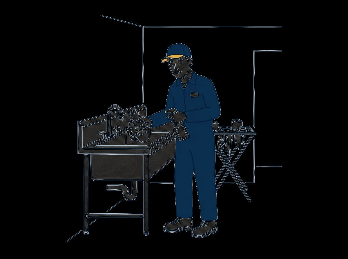 Worker hand-cleaning a ceramic vase at a stainless wash station.